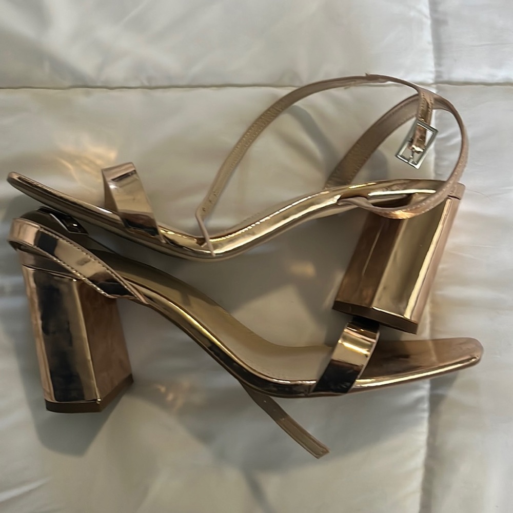 ASOS Gold Thick Heel Ankle Strap Sandals